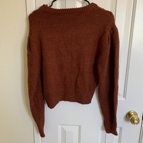 ASTR Women Puff Sleeve Appliqué Floral Sweater, Brown, Size S - Picture 2 of 6